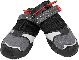 Kurgo Blaze Dog Boots - Protects Paws in All Seasons - Breathable Fabric - Water Resistant - Dual Ankle Closure - Reflective - Includes 2 Shoes - Chili Red/Black - XXS
