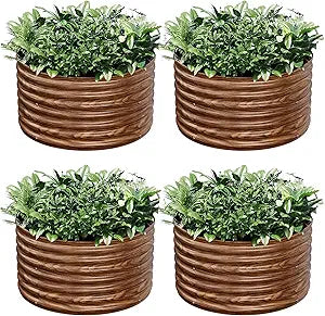 4 Pack Brown 2x2FT Round Corrugated Galvanized Steel Raised Garden Bed Outdoor, Metal Above Ground Garden Bed for Vegetables and Flowers, Raised Beds for Gardening-2x2FTx10Inch