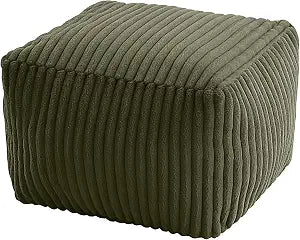 MeMoreCool Square Pouf Ottoman Foot Rest, 15 Inch Faux Fur Pouf, Green