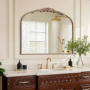 Besdomus Large Gold Vintage Mirror: 36"x29" French Baroque Bathroom Mirror - Traditional Ornate Antique for Mantel/Entryway/Dresser/Bedroom - Home Decor for Living Room