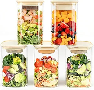 LIBWYS 39oz Large Glass Salad Jars with Lids Meal Prep, 5pack Square Containers for Home Storage & Lunch, Built-In Leakproof Compartments, Wet/Dry Separation for Salad Dressing & Ingredients