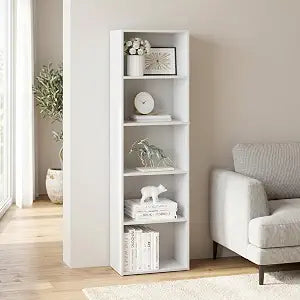 Furinno LUDER 5-Tier Book Shelf, Open Shelf Bookshelf, Plain White