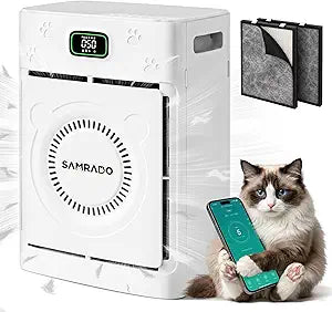 Pet Hair Air Purifier with Double-Sided Washable H13 HEPA Filters for Home Large Room up to 2500 Sq Ft, Air Cleaners for Hair Dander Odor Smoke, App Control, White