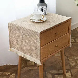 Bedside Table Tassel Cover Cloth Suitable for Bedside Table TV Table Cloth for End Table Tabletop Decoration Microwave Dust Cover (17.739.3 Inch, Khaki)