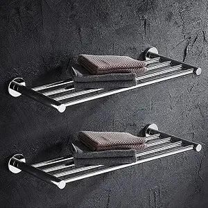 2-Tier Towel Racks for Bathroom Wall Mount, 23.6 inch Towel Shelves Stainless Steel, Bath Towel Holders for Toilet Kitchen Double Towel Hanger, Polished Finish