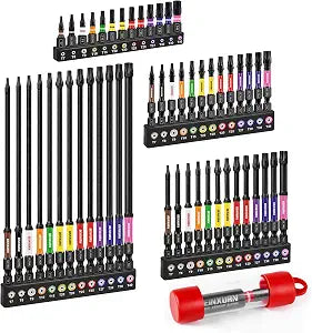 Geinxurn 53 Piece Impact Torx Screwdriver Bit Set,1"/2"/3"/6" Magnetic S2 Steel Long Extension Star Driver Bits and Bit Holder with Color Coded Base