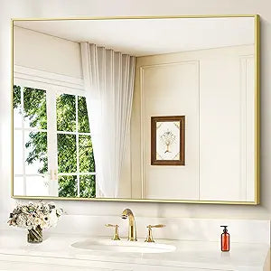 COFENY Gold Bathroom Mirror for Wall, 30x48 Inch Rectangle Mirrors with Metal Frame, Modern Vanity Wall Mirror Decor for Bathroom Living Room, Entryway Hangs Horizontal or Vertical