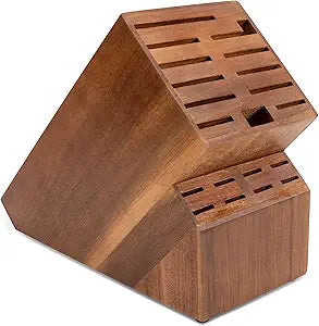 Knife Block for Kitchen Countertop - 20 Slot Universal Knife Holder with Acacia Wood, Large Knife Storage Organizer for Butcher Block, Knife Block Storage without Knives, Easy for Knife set (Brown)