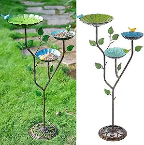 Bird Baths for Outdoors, 37" H Bird Bath for Outside, 3-in-1 Bird Feeders for Outdoors, Pedestal Birdbaths, Metal Bird Bath Bowl for Garden, Lawn, Yard Decor