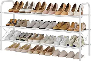 Hoctieon 3 Tier Durable Mesh Style Shoe Rack, Entryway Shoe Shelf, Shoe Rack FreeStanding, Shoe Storage Organizer, Shoe Rack for Closet, Space Save For bathroom, Hallway, Bedroom, Living Room, White