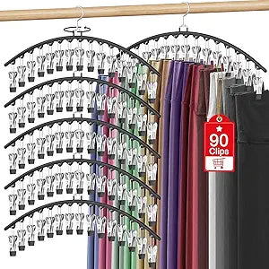 6 Pack Legging Organizer for Closet Hanging, Pants Hangers with Clips Holds 95 Leggings, Shorts, Skirts, Jeans, Hats, Pants Hangers Space Saving Clothes Racks Closet Organizers and Storage, Black