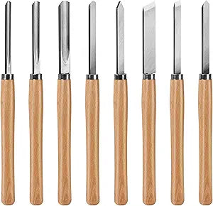 HAUTMEC Professional Wood Turning Chisel 8 pcs Set, Lathe Chisel Set with 2 Skew 1 Spear Point 1 Parting 1 Round Nose & 3 Gouge Tools for Beginners, Hobbyists and Professionals HT0237-WW