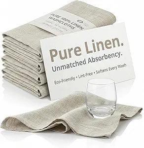 Pure Linen Flax Washcloths  4-Pack Natural Dish Towels Set  Linen Tea Towel Cloth Napkins  Small Hand Towels for Kitchen  Durable, Lint-Resistant, Highly Absorbent