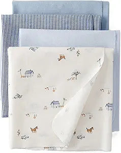 Carter's Baby Unisex Receiving Blankets 4-Pack, Soft Breathable Cotton Swaddle & Stroller Covers Lightweight Nursery Essentials 40 x 30" (Blue/Ivory)