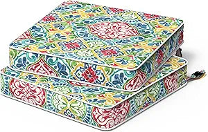 Patio Chair Cushions 19 x 19 x 3 Inch, Outdoor Cushions for Patio Furniture, Water Repellent Outdoor Seat Cushions with Straps Garden Sofa Couch Pads, Set of 2,Damask Red