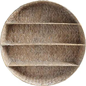 happimess WRK1000C Annulus 24.61" 3-Shelf Circular Handwoven Hyacinth Wall Rack, White Wash for Storage and Decoration in Bathroom, Bedroom, Living Room