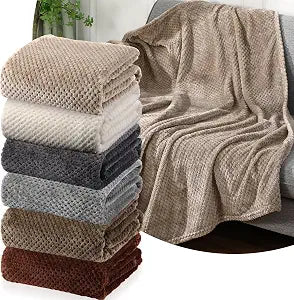 Buryeah 6 Pcs Flannel Soft Throw Blanket Bulk Large 3D Waffle Textured Faux Fur Throw Fleece Blanket 50 x 60 Inches No Shedding No Pilling Lightweight Blankets for Bedroom Couch Sofa(Neutral)