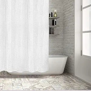 White Waffle Weave Shower Curtain, Heavyweight 100% Cotton Fabric, Luxury Hotel Spa Quality, 72 x 72