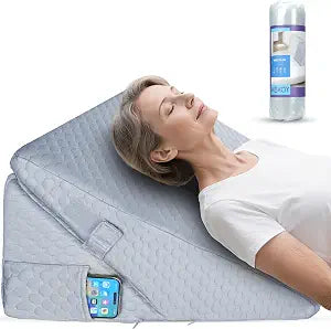 Kekoy Adjustable 9 & 12 Inch Wedge Pillow for Sleeping Apnea, Acid Reflux Relief, Back Pain, Snoring & Post Surgery Recovery, Memory Foam Bed Wedge Pillow with Removable Washable Cover & Handle-Grey