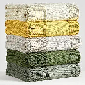 Longhui bedding 100% Cotton Chunky Cable Knit Throw Blanket for Sofa Couch Bed Baby Nursery, Bold Thread, Home Decorative Blanket, Bonus Laundering Bag, 60 x 80 Inches, Olive Green
