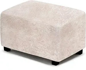 ANARACHON Leather Like Ottoman Cover, Stretch Small Square Ottoman Covers, Rectangular Ottoman Slipcovers with Removable Washable Non-Slip Elastic Bottom for Footstools (02 Beige, Small)