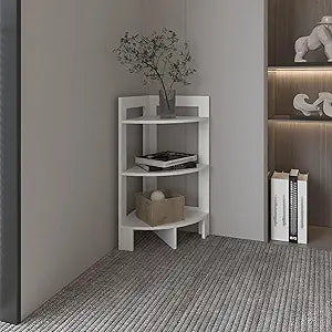 Tuhome Riga Corner 3-Tier Side Table with Tray-Style Top and Open Shelves, Space-Saving End Table for Sofa or Bedside Use, Compact Vertical Storage Stand for Living Room or Bedroom Organization