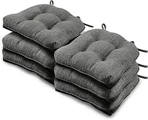 Basic Beyond Chair Cushions for Dining Chairs 6 Pack, Chair Cushion with Ties and Non Slip Backing, 15.5 x 15.5 inches Tufted Chair Pads for Dining Chairs, Dark Grey