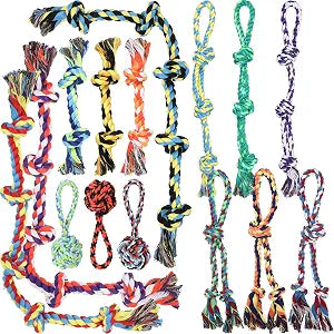 Wettarn 15-Piece Dog Rope Toys - Heavy Duty Cotton, Tough Tug Toys for Aggressive Chewers, Medium to Large Breeds, Puppy Teeth Cleaning, 5 Types