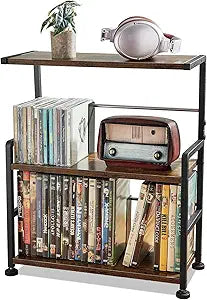 Aquzee CD Storage Rack, 3-tier CD Holder for Coutertop, Wooden CD Organizer, DVD Storage Shelf, Holds Up to 70 Standard CD, Adjustable CDs Dividers, Multi-Purpose Media Storage for CD DVDs Games Books