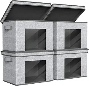 Univivi Foldable Fabric Storage Boxes Large Storage Bins with Lids [4-Pack] Collapsible Storage Cube Organizer, Closet & Bedroom Organization Containers, Home Storage Cube Box (Gray, 17 x 12 x 12")