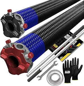 Garage Doors Torsion Springs Replacement 1.75" Pair 262x1.75x44 with Non-Slip Winding Bars, 1" Steel Bearing, Gloves & Wrench Precision E-Coating Heavy Duty 5-Year Warranty Min 30,000 Cycles