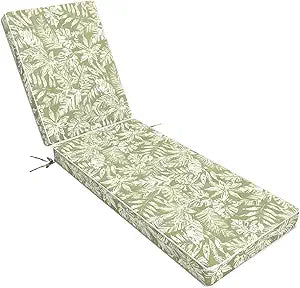 Outdoor Chaise Lounge Cushion 72 x 21 x 3 Inch, Fade Resistant & Waterproof Patio Lounge Chair Cushion with Adjustable Straps for Swimming Pool Patio Furniture, Tropical Leaf Green