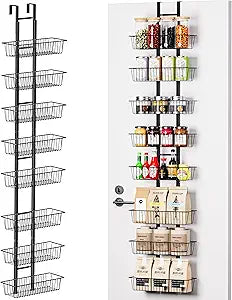 LUXEAR Over the Door Pantry Organizer, 8-Tier Adjustable Over the Door Hanging Spice Rack, No-Assembly Foldable Metal Over the Door Organizer for Kitchen, Home, Laundry Room, Bathroom
