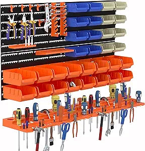 52PCS Wall Mounted Storage Bins Garage Storage Drawers with 4PCS Wall Mounting Peg Boards Workshop Parts Rack Container Tool Organizer Easy Access Compartments for Hardware Crafts Office Supplies