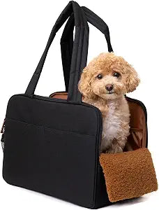 Black Dog Purse Carrier for Small Dogs  Cotton Padded Interior, Multiple Pockets, Breathable Mesh & Comfortable Strap, Durable Polyester Travel Bag, Lightweight Cat Carrier, Versatile Small Pet Bag