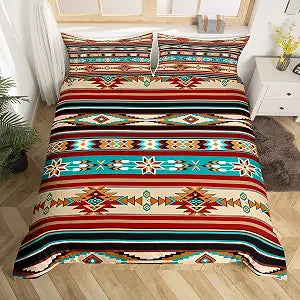 Feelyou Western Bedding Set Boho Aztec Comforter Cover Cowboy Cowgirl Southwestern Duvet Cover Kids Boys Girls Rustic Farmhouse Country Bohemian Tribe Arrow Retro Bed Set Queen Size (No Comforter)