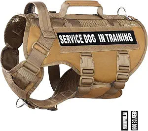 Service Dog Vest for Large Dogs, Brown Tactical Harness with Military MOLLE, Breathable Mesh & 39g Metal Buckle - Size L for Training & Hiking