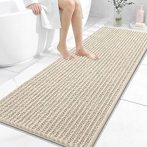 OLANLY Long Bathroom Rugs Runner 59x24, Thick Soft and Absorbent Chenille Bath Mat, Non-Slip, Machine Washable Quick Dry Bath Rugs for Tub Shower Floor, Home Decor Accessories, Sand