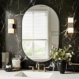Black Oval Bathroom Mirror for Wall, 24"x36" Bathroom Vanity Mirror for Over Sink, Bedroom, Living Room, Entryway, Metal Frame & HD Shatterproof Glass, Wall Mounted Horizontally or Vertically(Black)