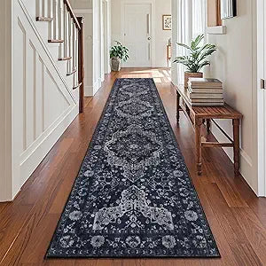 nesrt Boho Runner Rug for Hallway 2x10ft, Soft Non Slip Vintage Kitchen Rugs, Washable Low Pile Hall Carpet Runner, Distressed Long Runners for Entryway Laundry Bathroom (Navy Blue)