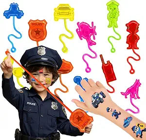 48 PCS Police Party Favors for Kids - 24 Temporary Tattoos & 24 Stick Hands