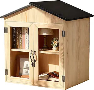 Little Library Box Outdoor Wooden Outside Library Book Box Literature Exchange Boxes Book Storage for Diy, Neighborhoods Community and Schools Sharing Literature and Newspapers (Wood Double doors)