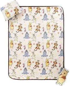 Jay Franco Kids 3 Piece Gift Set  12" Shaped Character Pillow, 12" Decorative Pillow & 40" x 50" Throw Blanket, Ultra-Soft Plush Bedding, Couch Dcor & Holiday Travel Set, Blue - Winnie The Pooh