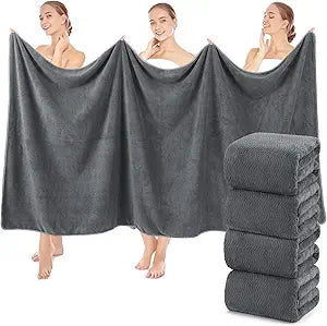 SmoothNovelty 4 Pcs Oversized Bath Towels 40 x 80 Inch, Extra Large Bath Sheets Microfiber Lightweight & Quick Dry, Jumbo Shower Towels for Adults Beach, Gym, Pool, Spa, Travel (Dark Gray)
