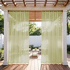 4 Panels Outdoor Sheer Curtains for Patio, Jacquard Check Curtains for Patio Waterproof, Indoor Outdoor Drapes for Gazebo Pergola Balcony Pool Spa (Sage Green, 52 x 95 inch)