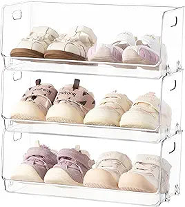 HBlife Clear Acrylic Kids Shoe Rack Baby Toddler Shoe Storage Organizer for Closet Floor Entryway Bedroom, 3 Tier Stackable Small Shoe Rack Shelf Display Stand
