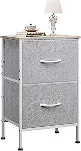 WLIVE Nightstand, Nightstand with 2 Drawers, Bedside Furniture, Night Stand, Small Dresser for Bedroom, College Dorm, End Table with Fabric Bins, Dormitory, Light Grey