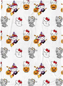 Jay Franco Halloween Plush Throw Blanket ��� 50x70 Inch Ultra Soft & Comfy Fleece Throw for Couch, Sofa, Bed ��� Cozy Home D��cor for Living Room & Bedroom, White - Hello Kitty