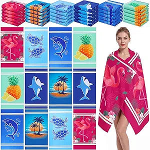 Mindsoft 12 Pcs 30" x 60" Beach Towel Yoga Towel Microfiber Soft Quick Dry Sand Free Oversized Lightweight Cute Beach Towels Bulk for Bath Camping Travel Pool Party Teacher Appreciation Gift