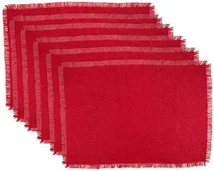 DII Jute Burlap Collection Kitchen Tabletop, Placemat Set, 13x19, Solid Tango Red, 6 Count